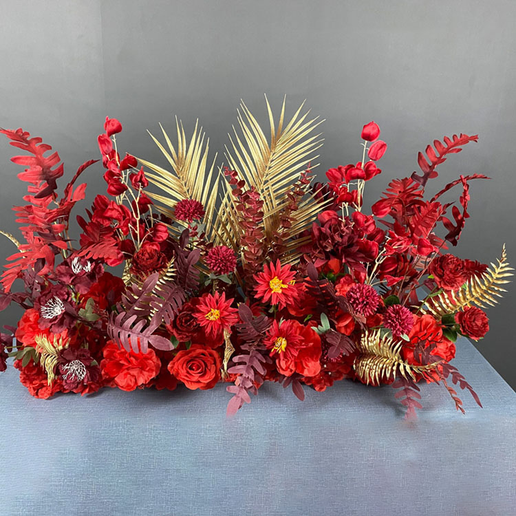 婚庆红色路引花蓝色排花婚礼仿真绢花成品婚礼堂装饰花灯笼果花排