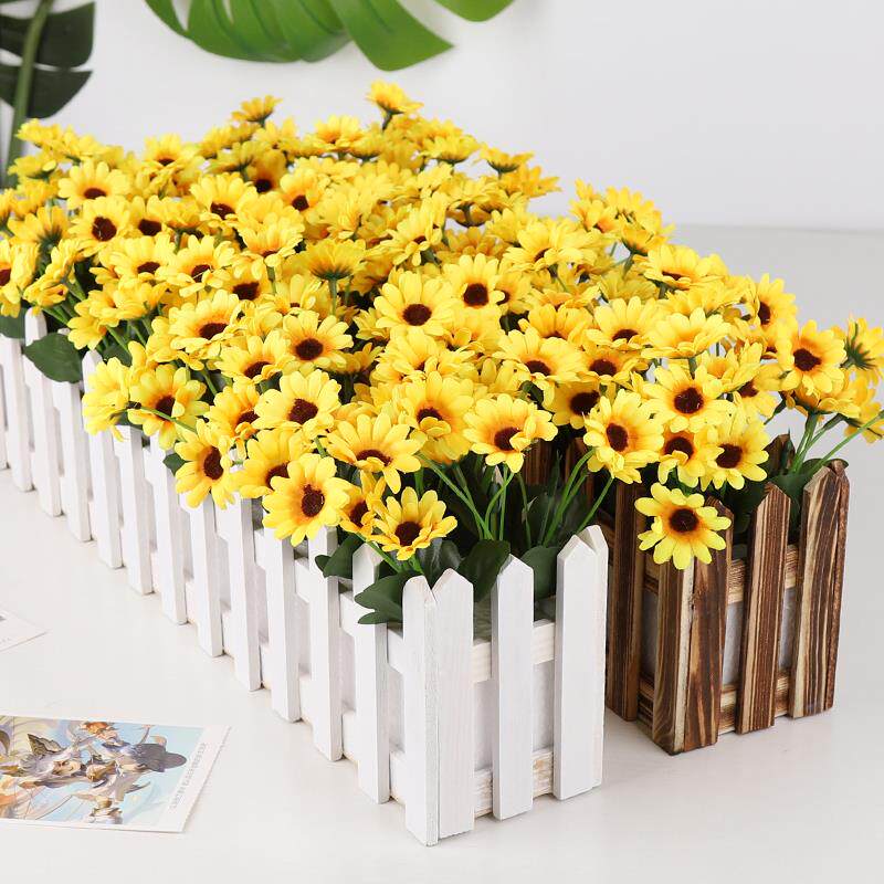 仿真太阳花栅栏套装假花插花仿真花室内摆设隔断遮挡客厅摆件花艺