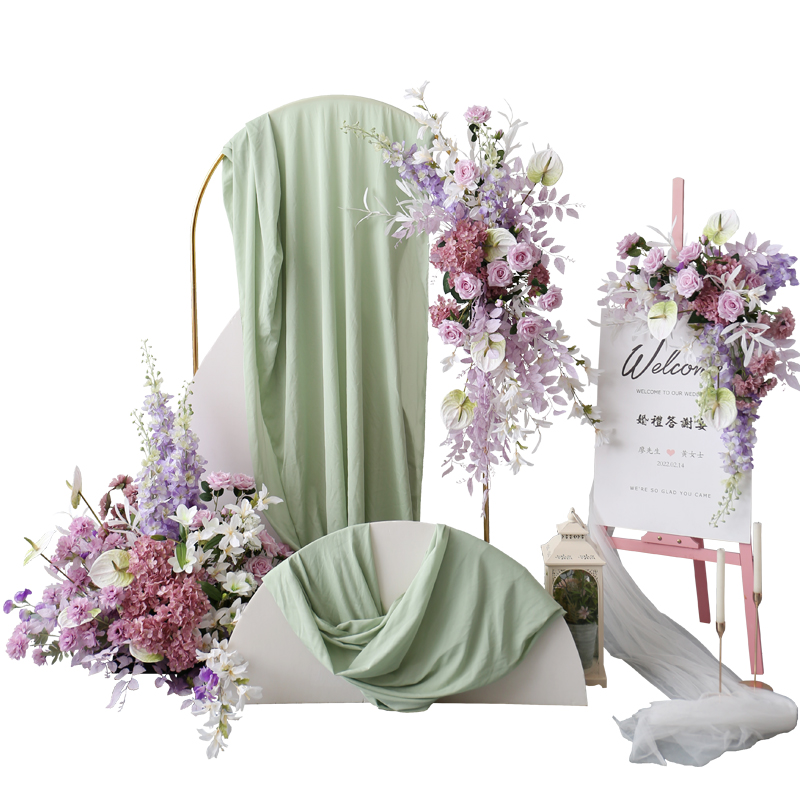 高级紫色婚庆花艺布场道具插花装成品迎宾水牌壁挂落地路引摆花