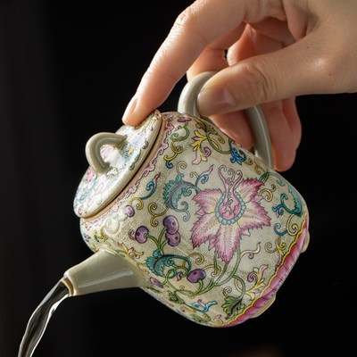 老陶泥凌霄花有方壶家用精致泡茶壶陶瓷耐热壶开片可养功夫茶具