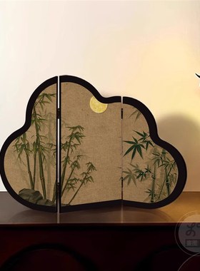 中古风墨竹小屏风摆件桌面装饰小摆台客厅茶桌茶室入户玄关柜摆画