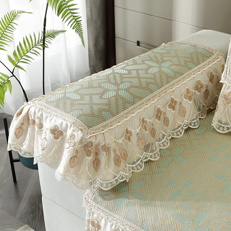欧式沙发扶手盖巾防滑两边艾草冰藤夏季沙发垫凉席沙发罩套沙发套