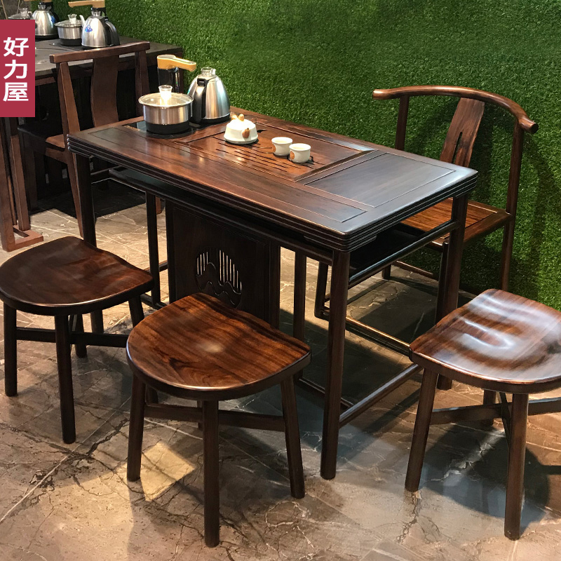 乌金木中式茶桌阳台小型泡茶桌实木家用茶桌椅客厅简约小茶台