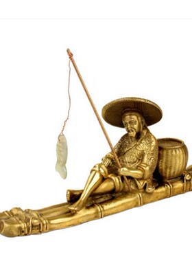 黄铜姜太公钓鱼人物像摆件钓渔翁垂钓家居客厅招旺财装饰礼品摆设