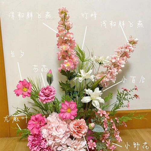 婚房仿真花绢花布置玫红色结婚客厅桌花花排创意布置喜庆茶几装饰