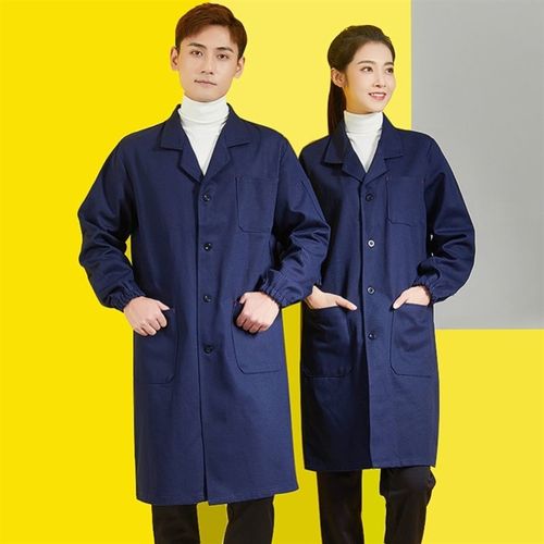 蓝色耐磨工作服男女士蓝大褂长袖长款围裙防尘罩衣劳保搬运定制