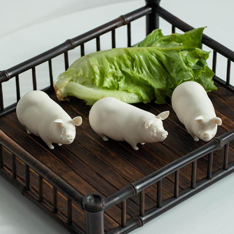 羊脂玉猪陶瓷雕摆件化白瓷动物中塑式茶桌茶德几茶FPW宠装饰品