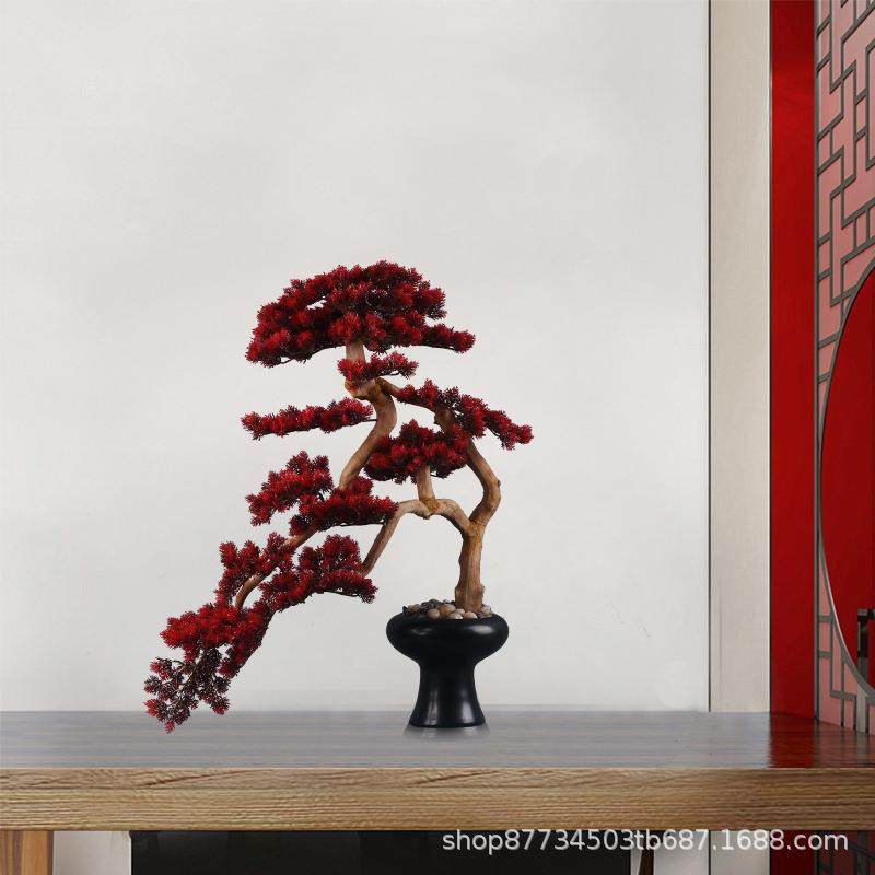 新中式绿仿真松树迎客松OQU摆罗松植汉盆景件摆设假花仿真花客厅