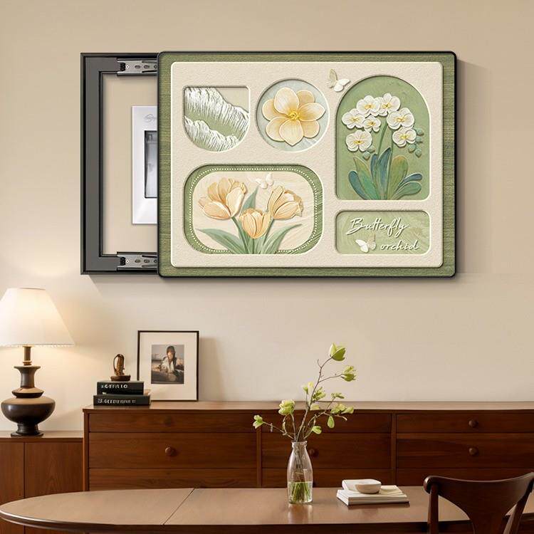 浪漫花卉电表箱饰画现代约遮挡装推拉挂简画轻电奢配箱客AVA厅墙