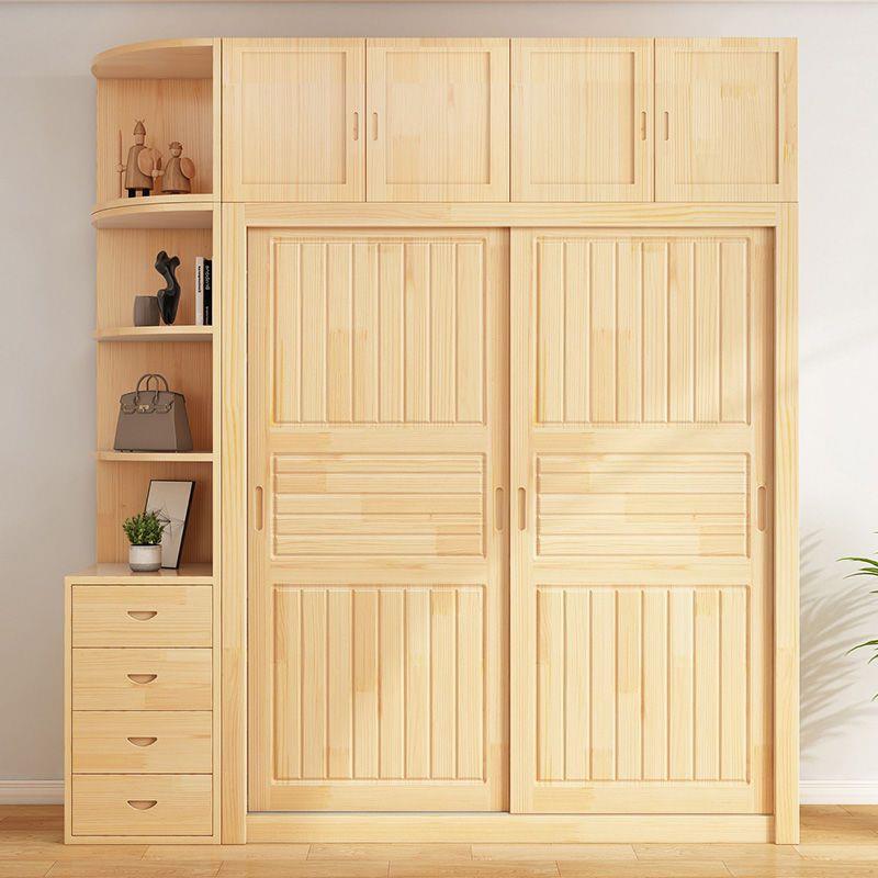 实木衣柜家用儿卧室松木推拉门收纳柜子童衣衣橱出房IHB用租经济
