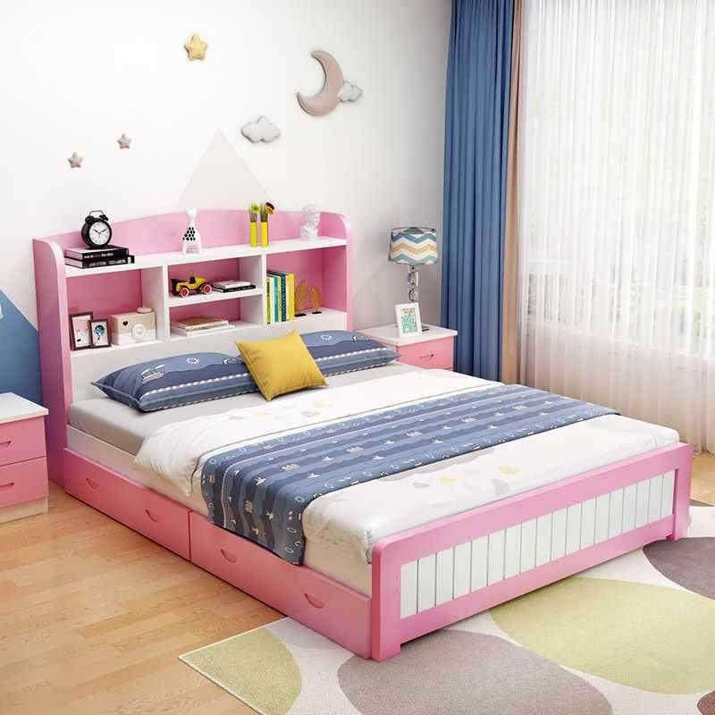 实木儿童床单床现代约男孩人女孩PXC简学生床.5米双人多功能1书架