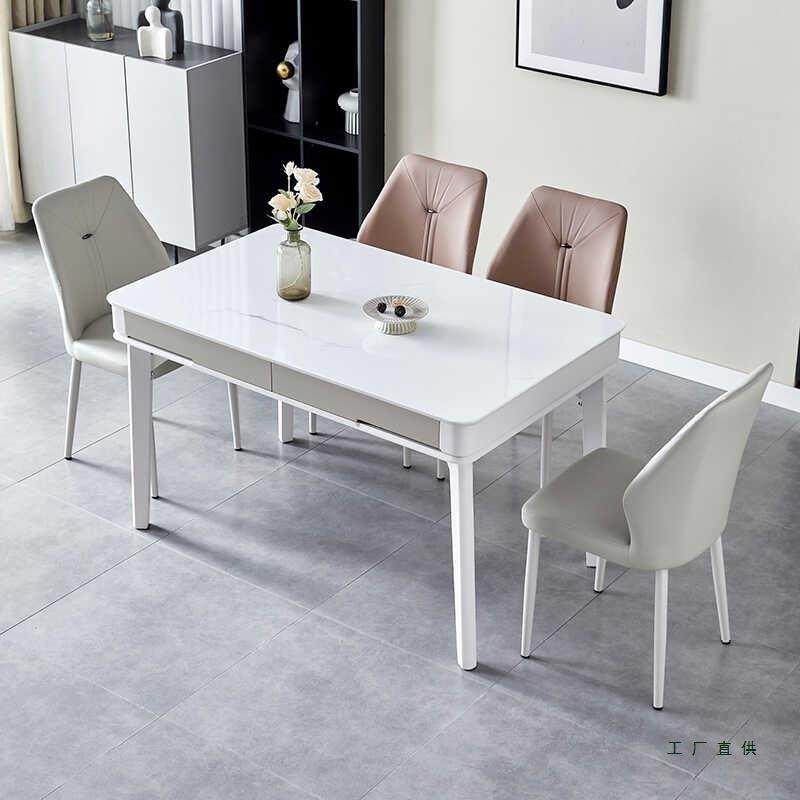 岩板LWW奶油风桌小餐户型现代简约桌椅组合带抽屉储桌物饭20餐25