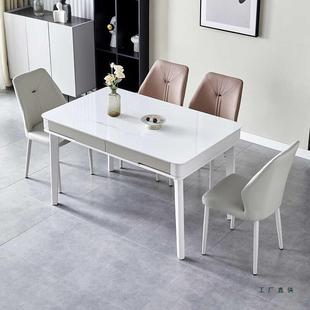 岩板LWW奶油风桌小餐户型现代简约桌椅组合带抽屉储桌物饭20餐25