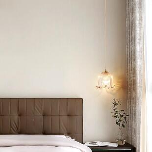 法式床头小吊灯奶油室灯垂线吊线卧灯美式AZE铜轻奢主卧色玻璃壁