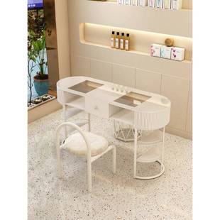 奶油风甲桌白人色日式经济美型玻璃单套轻奢简约QHA美甲台全美甲