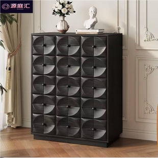 中古风实木斗柜多层创意客厅涟漪柜中古风储物收纳电视柜斗柜