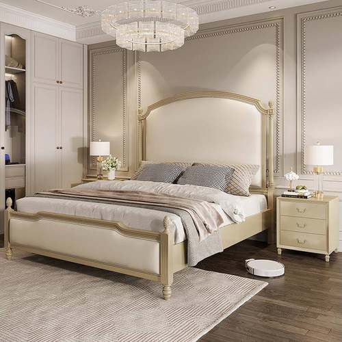 法式轻奢高MIL端主公床欧式橡木主卧法床式主卧双人床靠软包背实