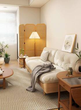 厅原木12553风日式云朵布艺沙客实木奶油寂风小户型发公寓双人宅