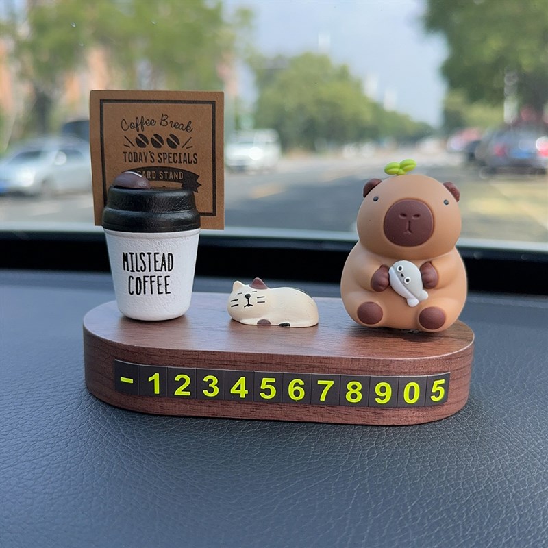 卡皮巴拉挪车电话牌水豚汽车临时停车号码牌车载装饰品移车留号器