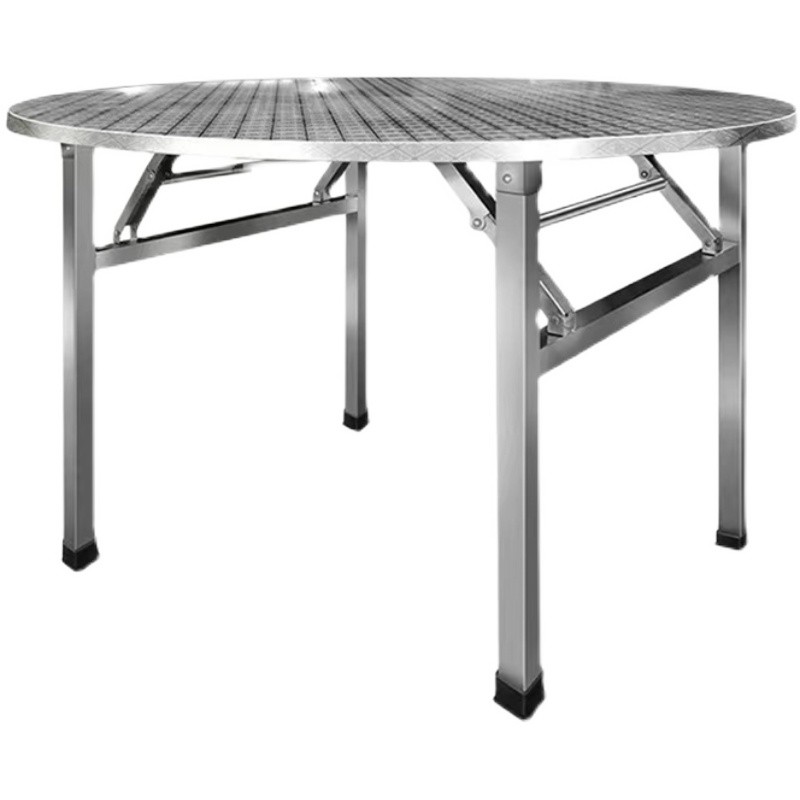 全不锈钢连体折叠圆桌不锈钢大圆桌子家用10人餐桌简易现代圆台饭