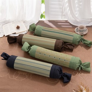 天然蔺草颈椎枕荞麦枕头圆柱形夏季编织拉伸牵引荞麦圆柱糖果枕头