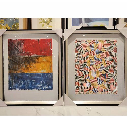 现代抽象图案彩色色块客厅餐厅玄关家居具店装饰画银色有框挂画