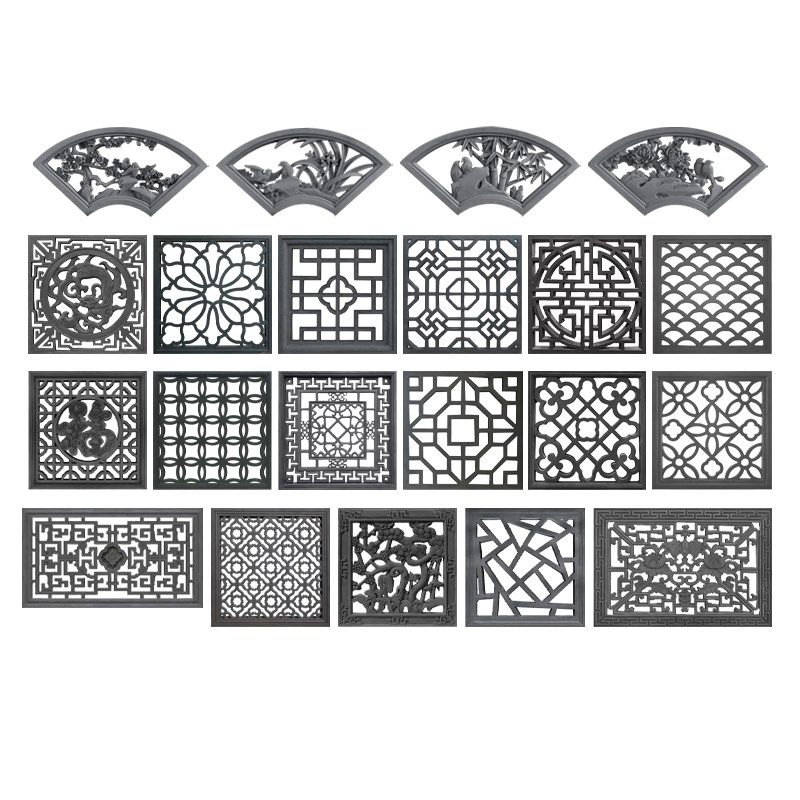 仿古镂空窗花庭院影壁背景围墙装饰挂件中式水泥砖雕建材浮雕壁画