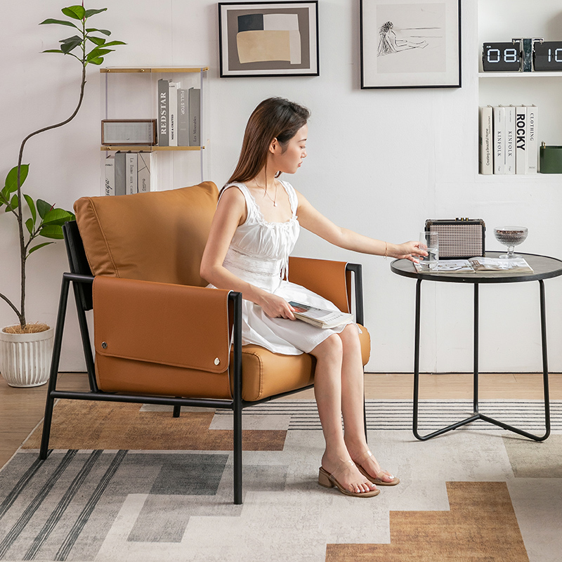 极简现代休息区单人铁艺会客沙发样品屋展示中心咖啡厅接待洽谈桌