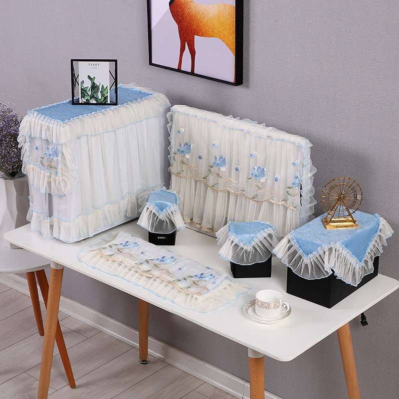 开机不取电脑台式机显示器装饰防尘罩田园蕾丝桌面布盖布一体机