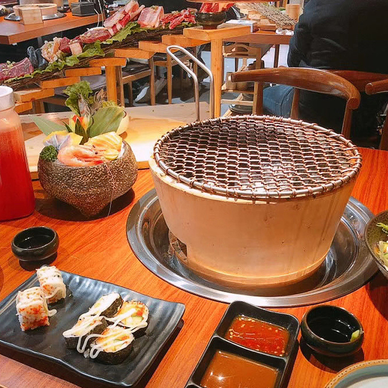 北京原始泥炉商用炭火烧烤炉老式泥炉烤肉炉餐厅圆形自助碳烤炉