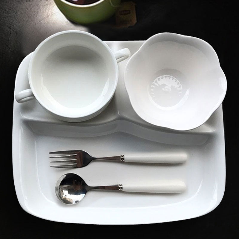 微波炉适用陶瓷饭盘上班族家庭健康分餐盘长方形分格盘三格盘子