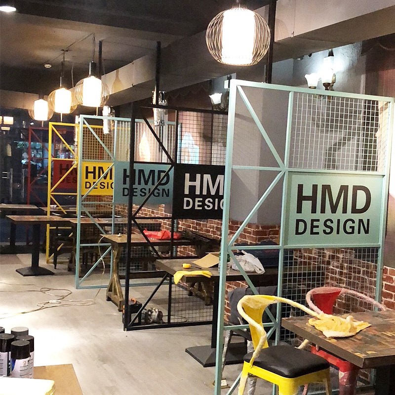 铁艺隔断工业风火锅店网格镂空装饰铁艺饭店隔断卡座屏风办公隔断