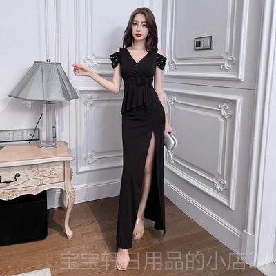 高档气质桑性感连衣拿裙款长洗浴按摩工服遮肚显瘦晚礼作服足疗技