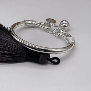 高档纯银工手银手镯99开9足定银制实心圆条口马蹄形白银雪花银镯