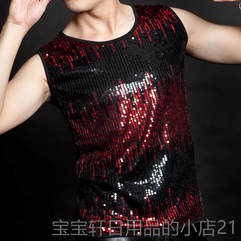 高档D歌J演出服 演男嘉宾酒吧手DS舞台演出服男夜店 亮片款出背心
