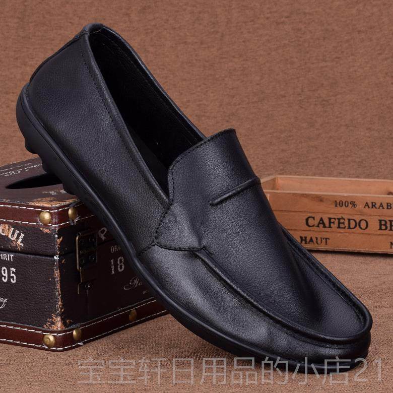 正品皮透气闲轻便懒人鞋男真软皮单层牛皮休皮底鞋男软一脚蹬开车