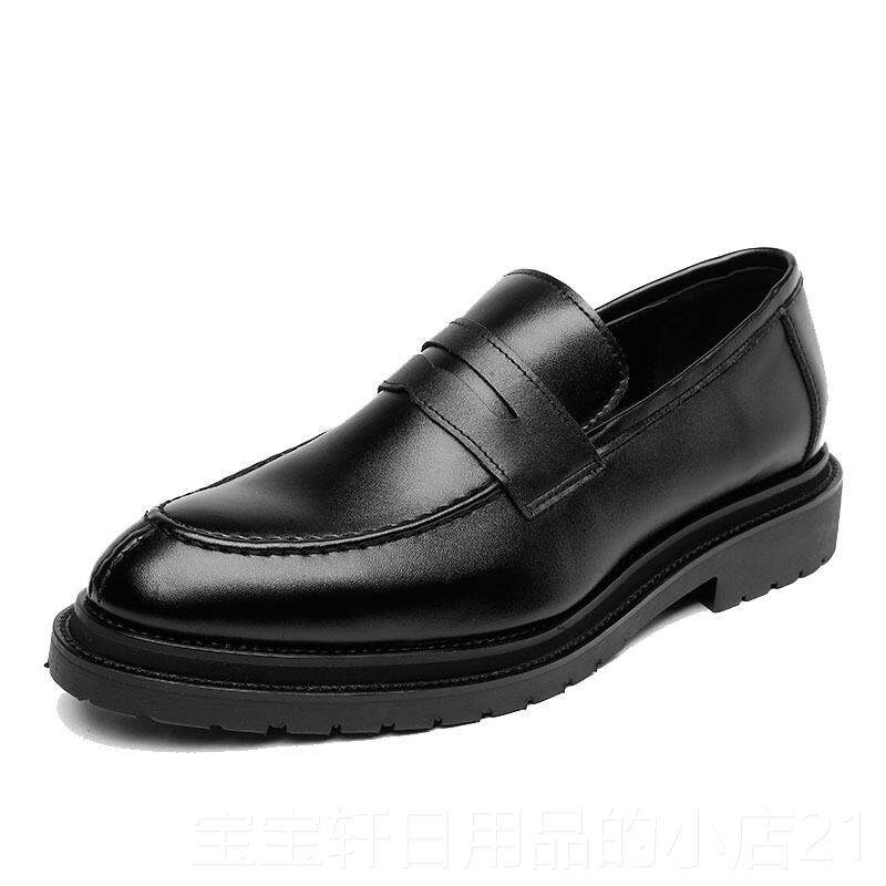 高档福皮鞋男套脚秋冬亮面漆黑色乐一脚蹬皮鞋豆豆鞋休闲英伦风小