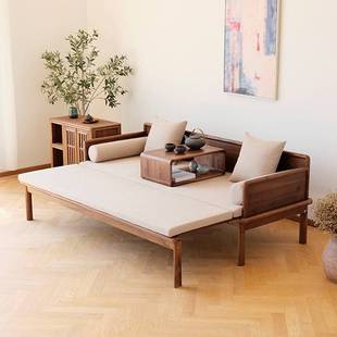 实木黑胡桃木罗汉床推拉床现代简约樱桃木中式床榻沙发床全实木