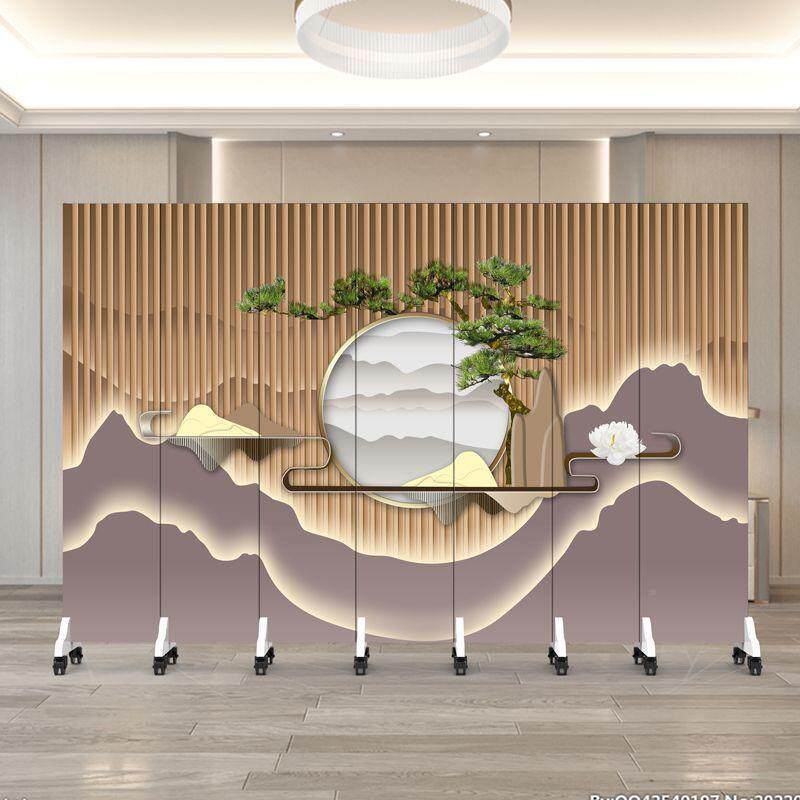 中式屏风隔断推拉折NML叠易活动简办屏公室客厅入关户玄立体图案