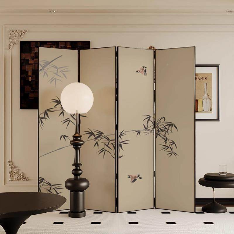 中法式古墨竹屏风隔断客折厅叠简遮约卧室玄关沙发背UQN景挡家用