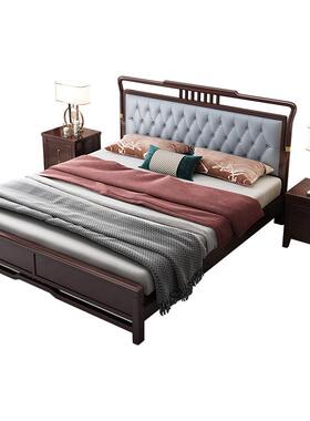 71TX新中式木床NBE.8米紫檀木色实双人卧床主轻1奢大床现代简约储