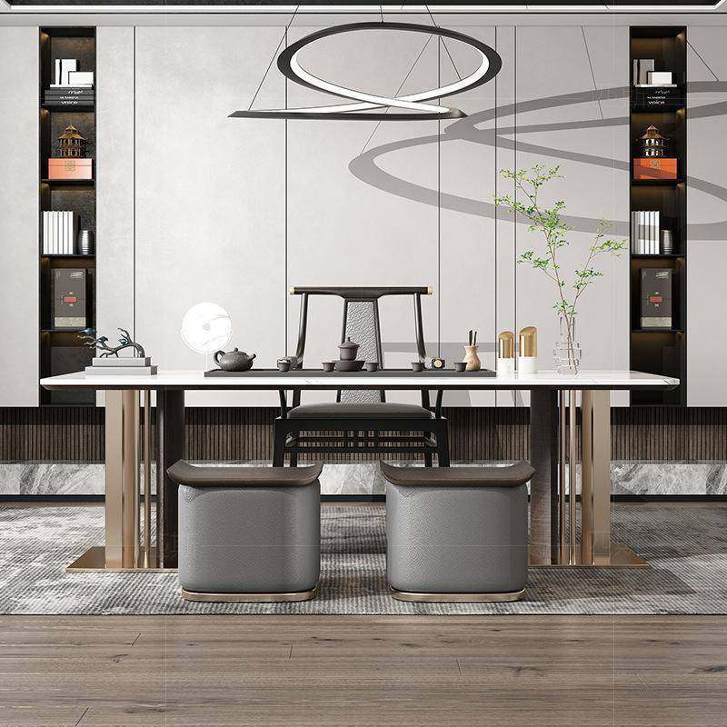 新用中式岩NXH板茶桌椅茶实木家台现代简约轻奢办公室椅组合整成