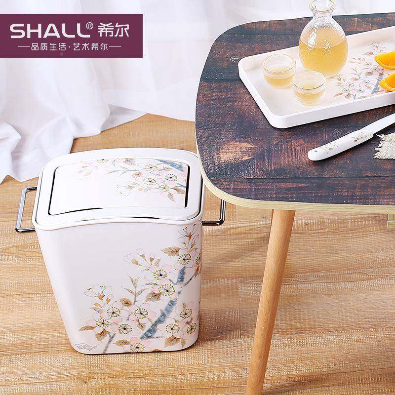 加厚密胺垃圾桶家用颜高值厨房桌面厅外带户盖大号客厕所卫YEV生