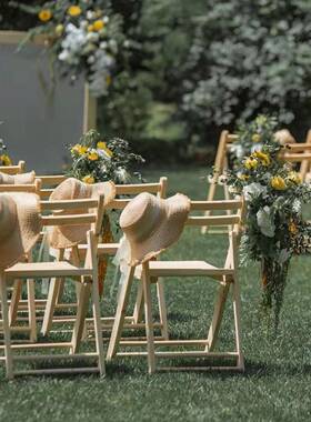 R户外草坪婚礼椅实木折叠椅6婚F76M98J5椅宴会椅子白色椅子无漆庆