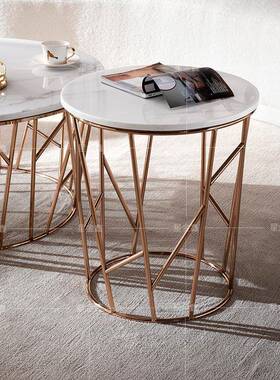 现代大户理石几客厅电视金柜岩53353板茶组合家用小型圆形茶桌钛