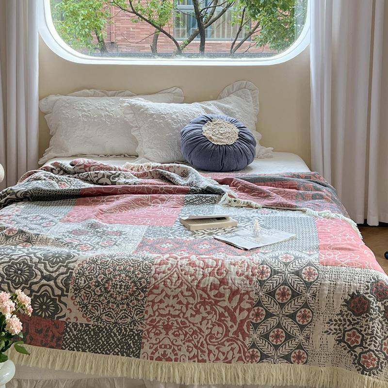 纯棉纱布毛巾四被全机棉单成人可JEO洗夏凉被沙发人巾多功能季床