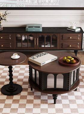 W法家式复古实木安XPL娜电柜黑色美式小户型X客视厅用储物柜中古