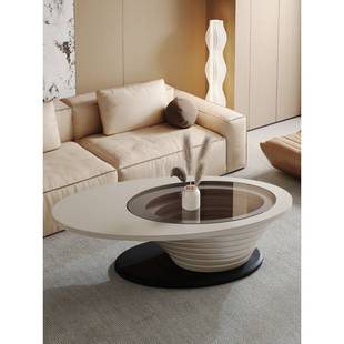 深渊茶几客厅家用轻奢玻璃新款茶桌现代简约家用小户型椭圆形茶几