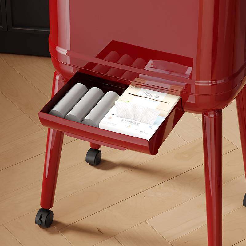 垃圾桶家用高颜值免弯腰厨房客厅大容量夹缝按压带盖带轮收纳筒