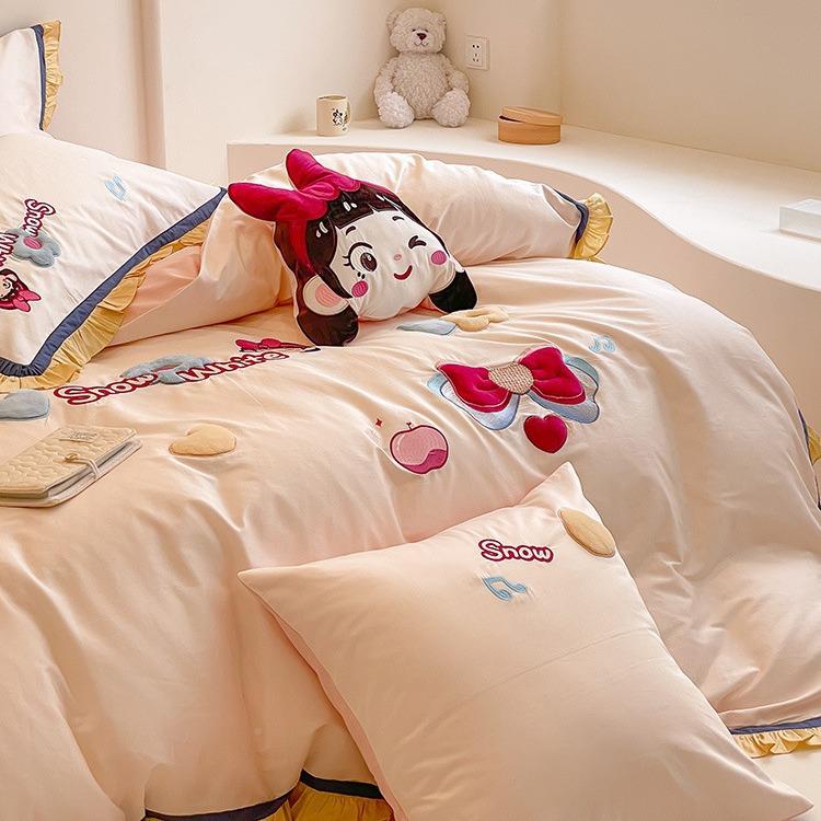 卡通公女VSS主风贴布绣花孩卧室澳上棉品儿童四季床用四件套